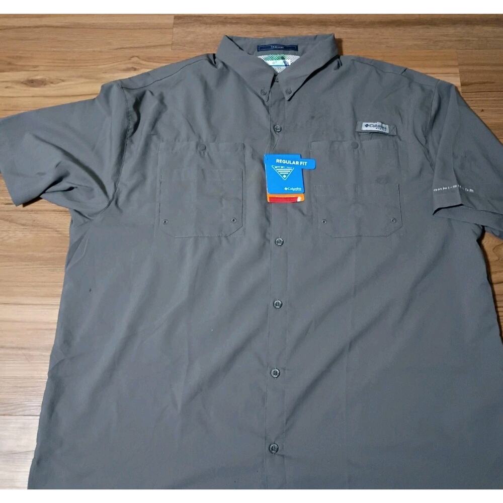 COLUMBIA Tamiami PFG Performance Fishing Gear Omni Shade SHIRT XXL/2TG NWT Gray